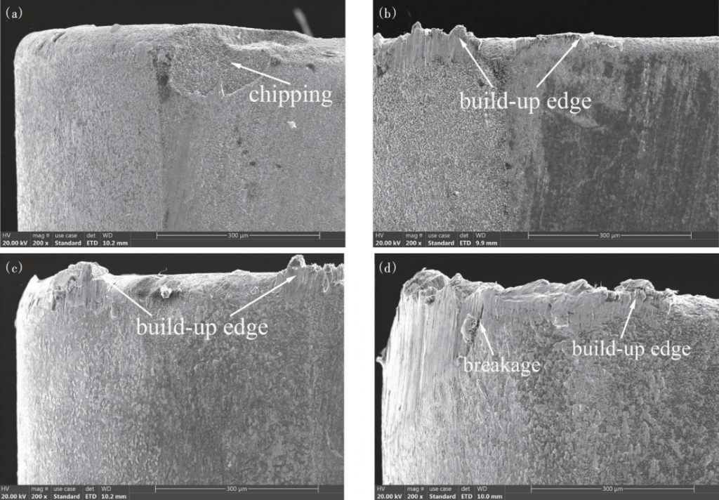 The flank morphologies of cutting tools after 10 min’s turnning