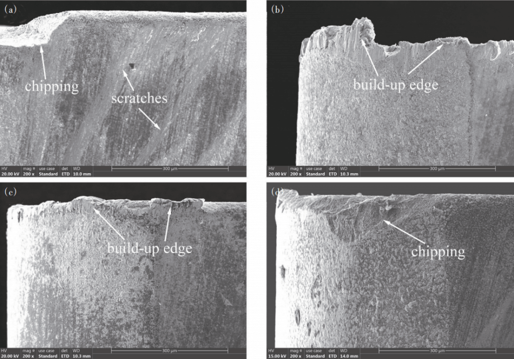 The flank morphologies of cutting tools after 10 min’s turnning