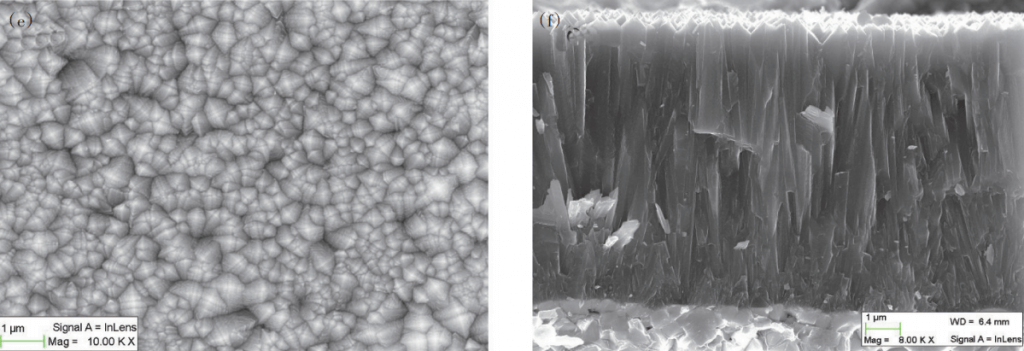 SEM surface images and fracture cross sections of test coatings